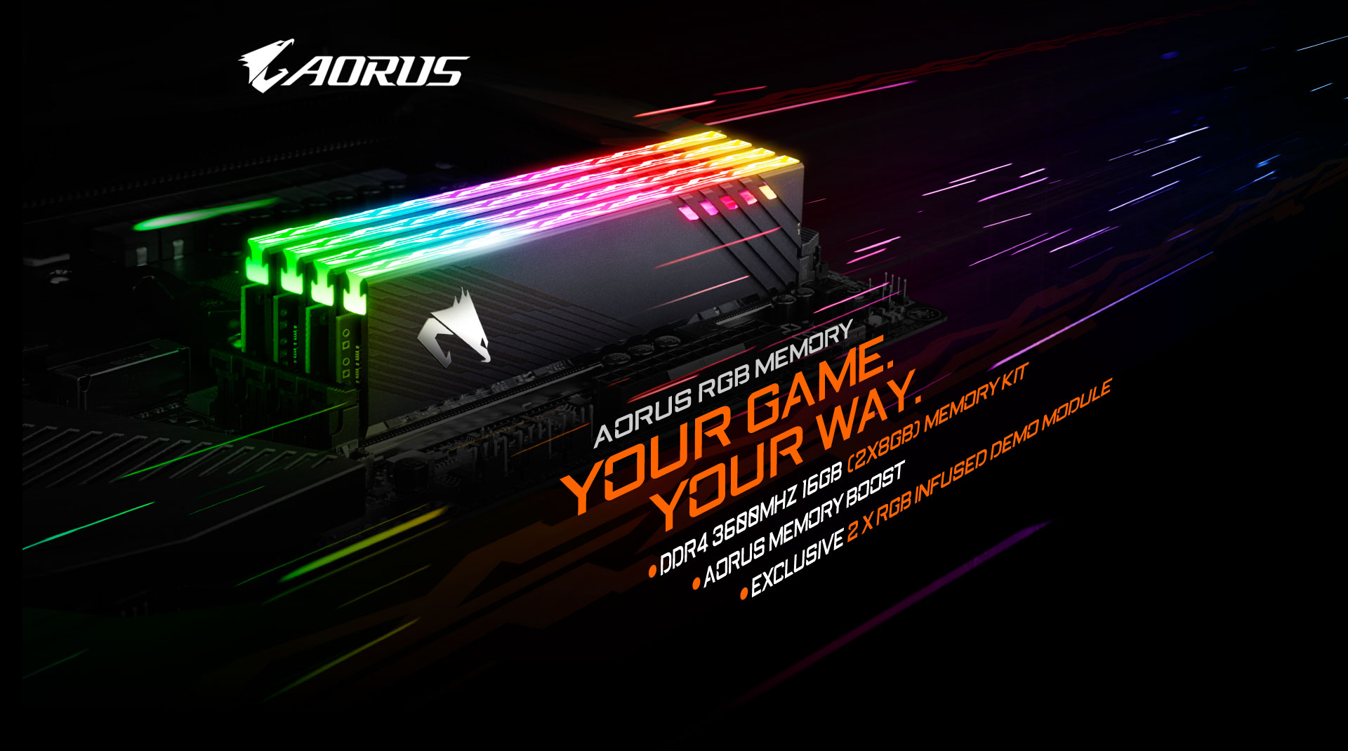 Memoria Ram Kit Gigabyte AORUS RGB 2 x 8GB + 2 RGB INFUSED DEMO MODULE| DIMM DDR4-3600