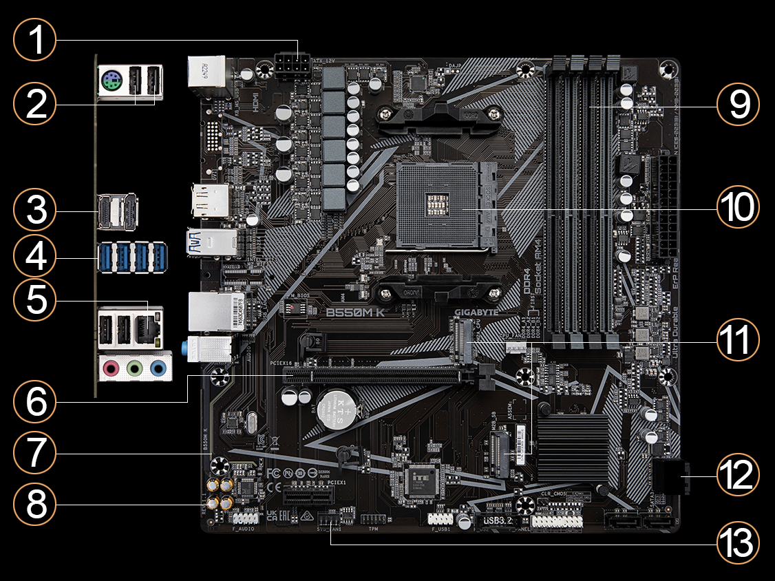 GIGABYTE B550M DS3H Motherboard AMD AM4 For Ryzen 3/4/5 Series CPU