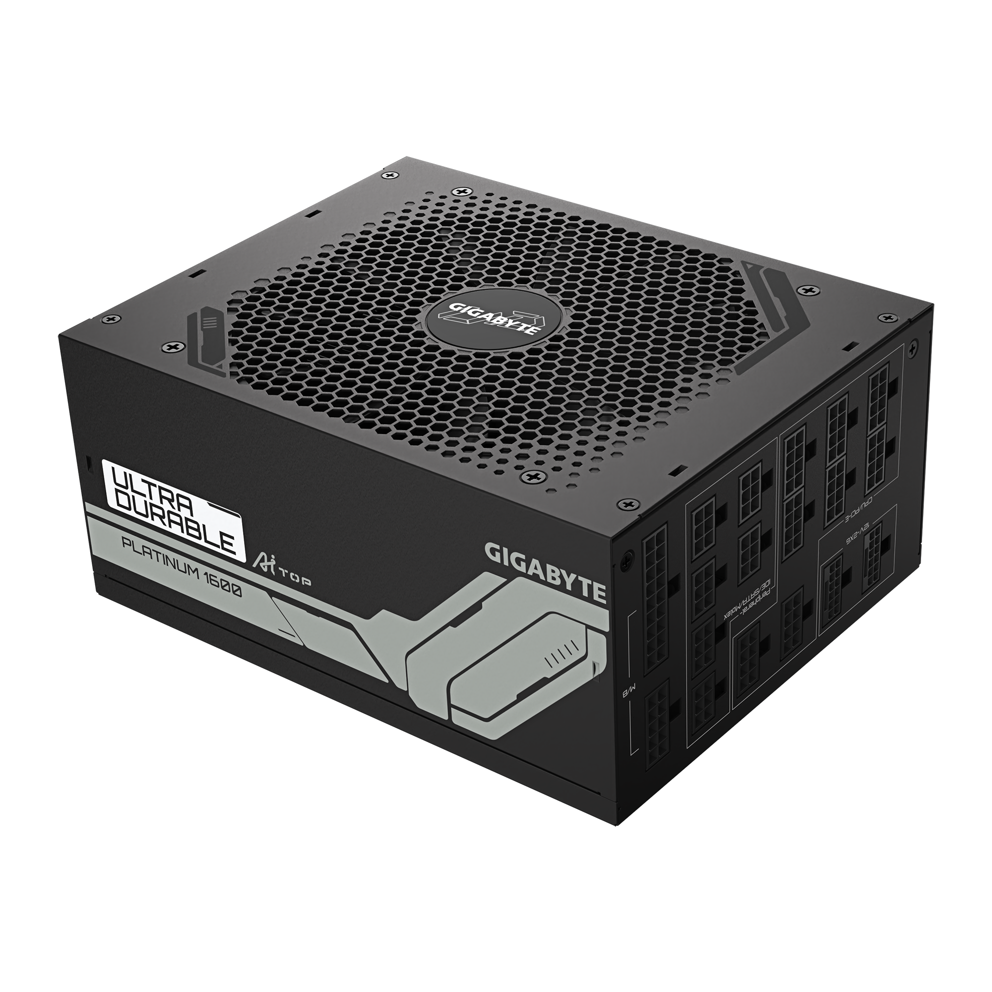 Gigabyte UD1600PM PG5 AI TOP Siyah üç çeyrek ürün görünümü
