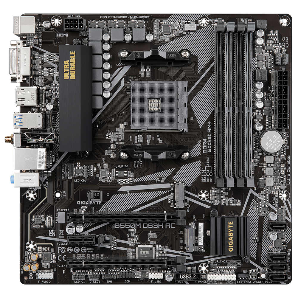 Gigabyte B550M DS3H AC rev. 1.5/1.6 Socket AM4 AMD B550 DDR4 Micro ATX  Motherboard (B550M DS3H AC)