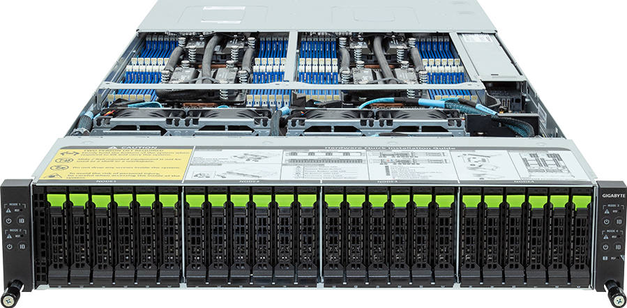 High Density Server - AMD EPYC™ 9004 - 2U 4-Node DP 24-Bay Gen4 NVMe/SATA/SAS 3000W DLC - H273-Z80-LAW1