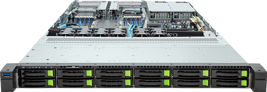 Rack Arm Server - AmpereOne® Family - 1U UP 12-Bay Gen5 NVMe/SATA/SAS-4 Titanium - R163-P32-AAH1