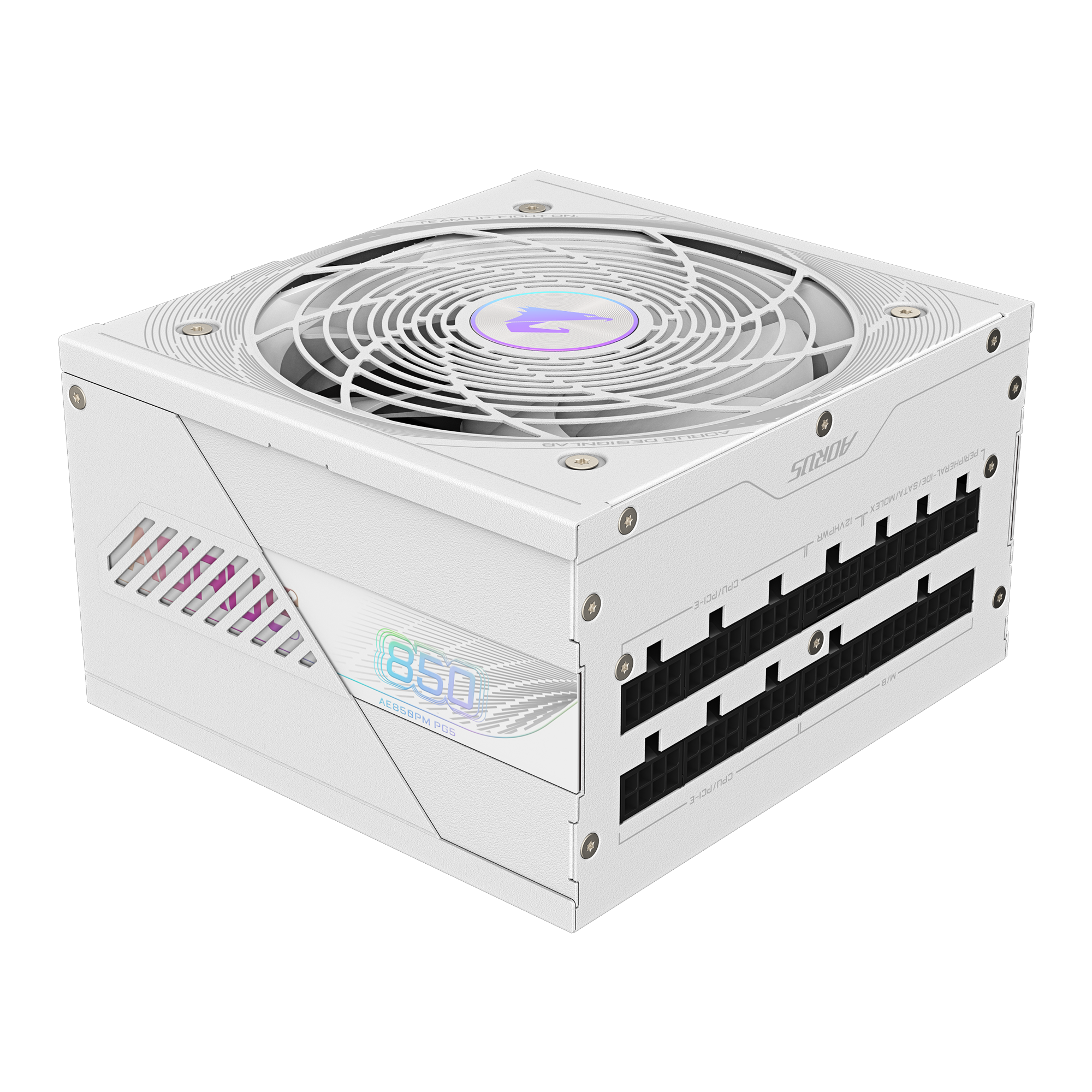 Gigabyte AORUS ELITE P850W ICE Beyaz üç çeyrek ürün görünümü