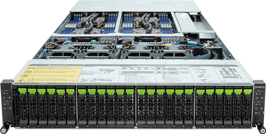 High Density Server - 5th/4th Gen Intel® Xeon® Scalable - 2U 4-Node DP 24-Bay Gen4 NVMe/SATA/SAS 2600W DLC - H263-S62-LAN1