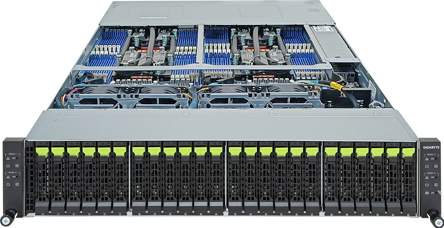 High Density Server - AMD EPYC™ 9004 - 2U 4-Node DP 24-Bay Gen4 NVMe/SATA/SAS 2600W DLC - H273-Z80-LAN1